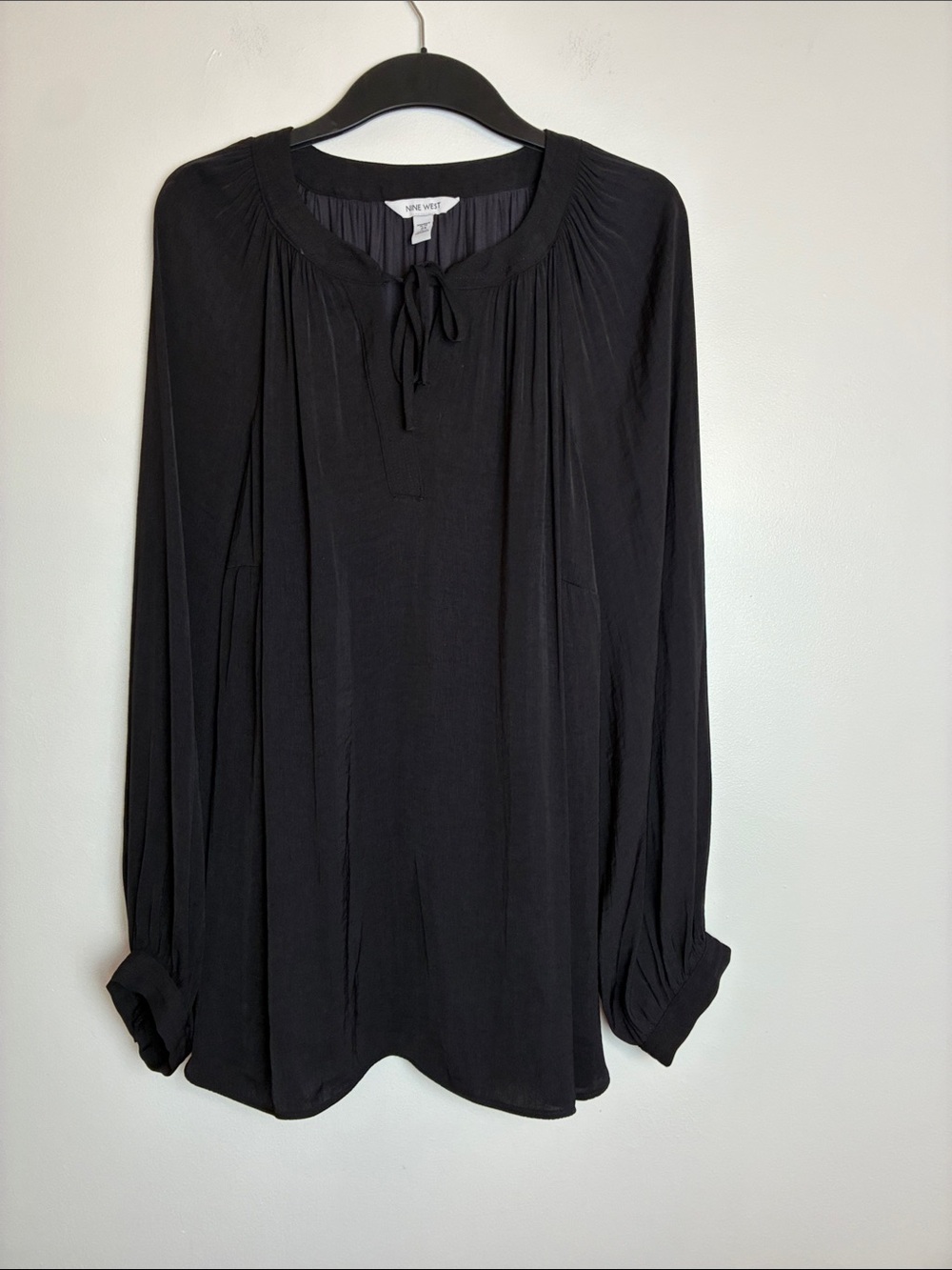 Nine West Black Peasant-Style Long Sleeve Tunic Size 2X
